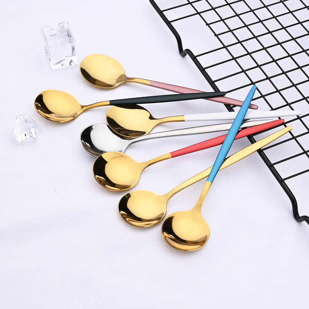 Edelstahl 24 Stück Gold Modernes Flatware-Set mit bunten Griffen