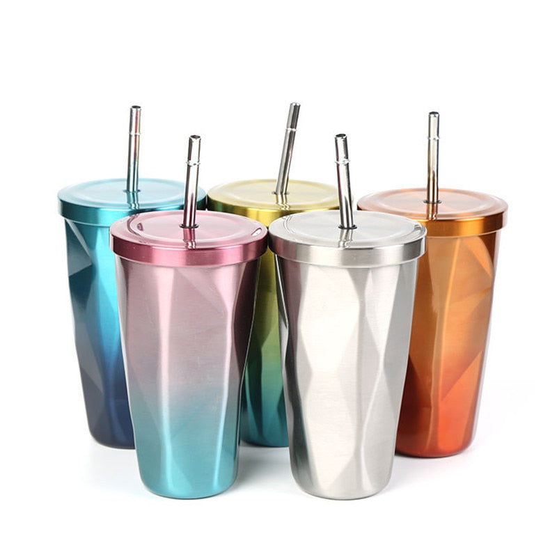 Prismatischer Tumbler aus Edelstahl mit Stroh