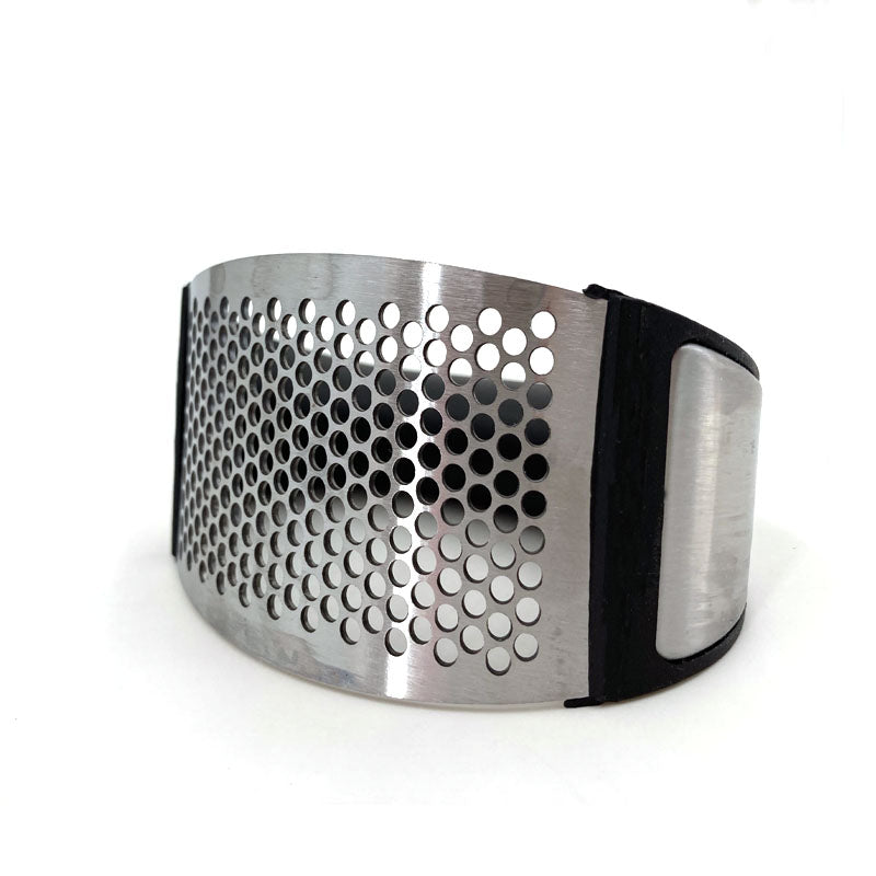 Edelstahl gebogene Knoblauch Rocker Press mit schwarzem Griff