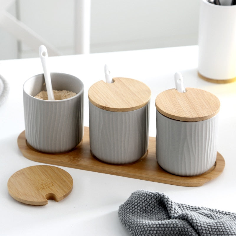 Organic Seaside Style Keramik Jar & Spoon Sets mit Bambus Lids