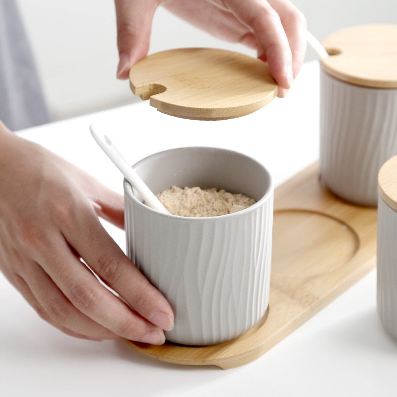 Organic Seaside Style Keramik Jar & Spoon Sets mit Bambus Lids