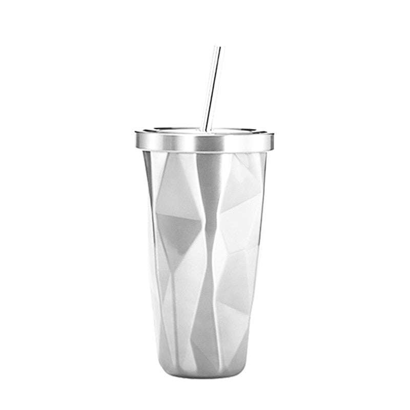 Prismatischer Tumbler aus Edelstahl mit Stroh