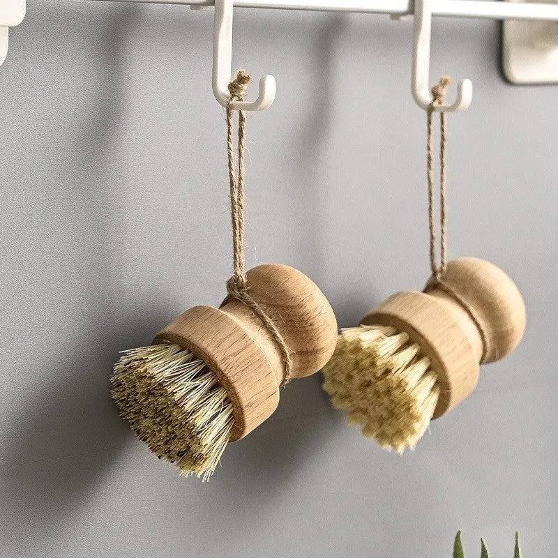 Natural Fiber Round Scrub Brush mit Holzgriff