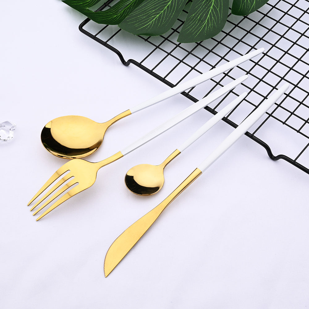 Edelstahl 24 Stück Gold Modernes Flatware-Set mit bunten Griffen