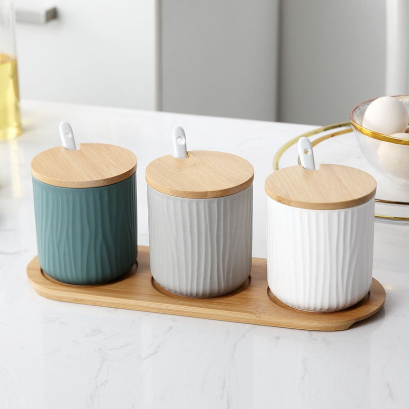 Organic Seaside Style Keramik Jar & Spoon Sets mit Bambus Lids