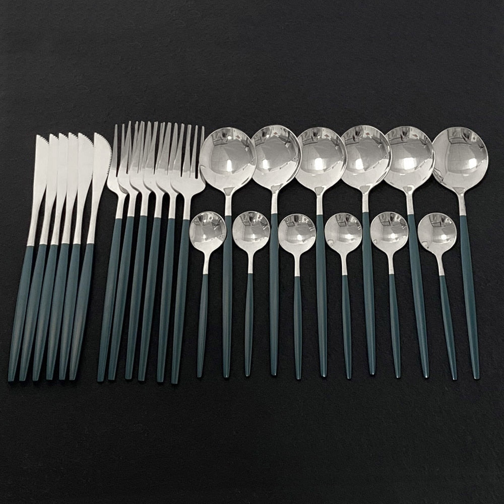 Edelstahl 24 Stück Silber Modernes Flatware-Set mit bunten Griffen