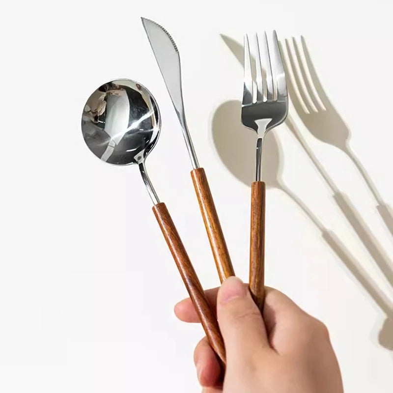 Ferme Edelstahl Flatware 3-teiliges Set mit Rosewood Griffe