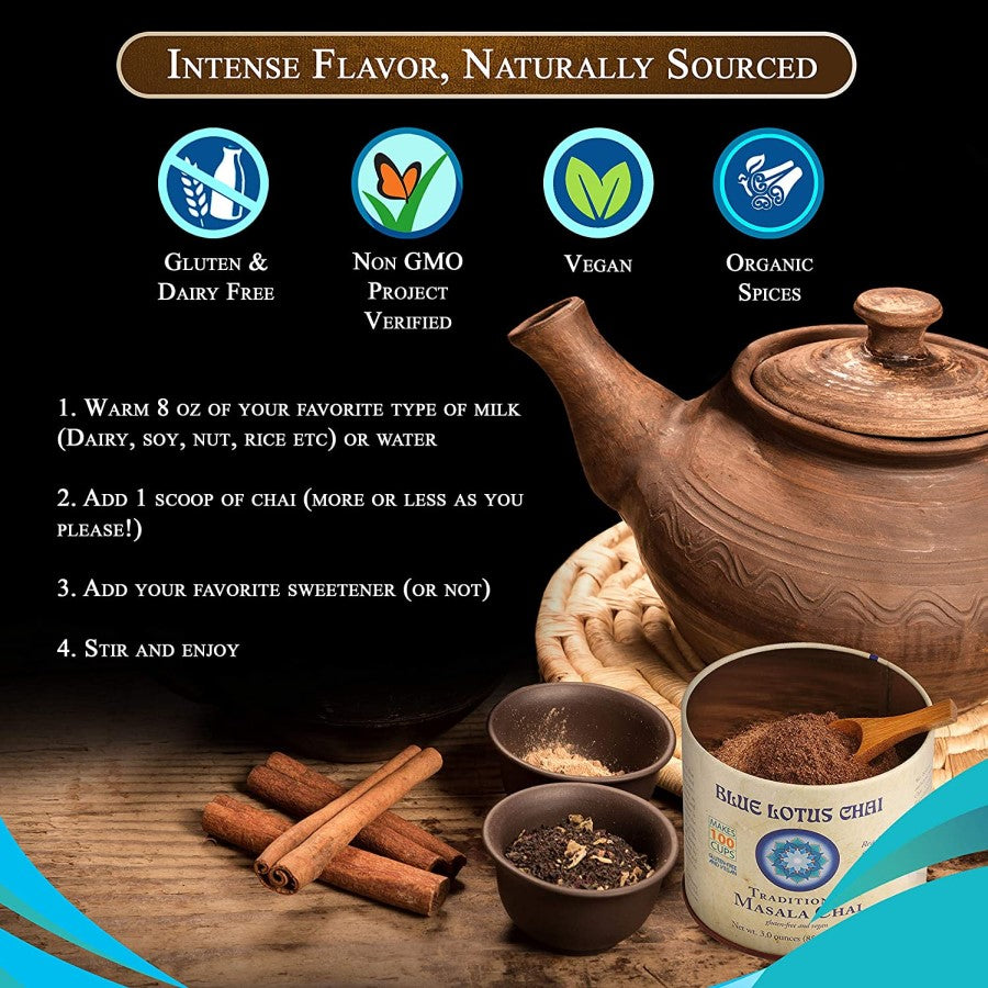 Blauer Lotus Chai Nicht-GVO Traditioneller Masala Chai Tee 85 g