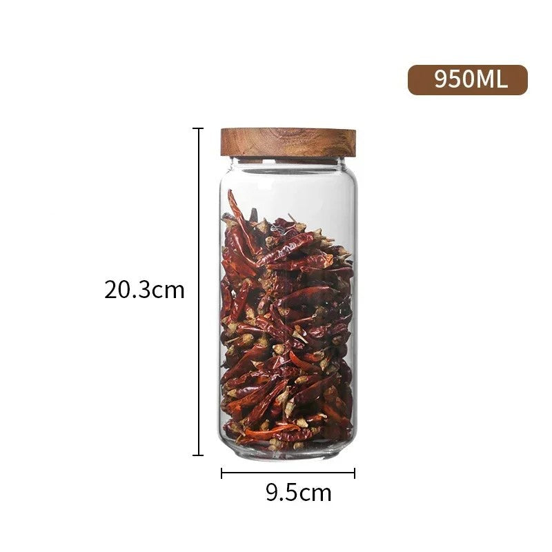 Wildnis Sammlung Acacia Wood & Glas Sealable Food Storage Jars