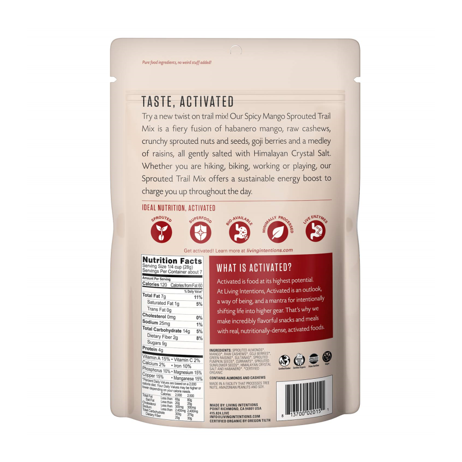 Lebende Absichten Aktiviert Sprouted Trail Mix Spicy Mango 198 g