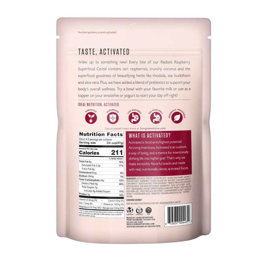 Lebende Absichten Aktiviert Superfood Getreide Radiant Raspberry 255 g