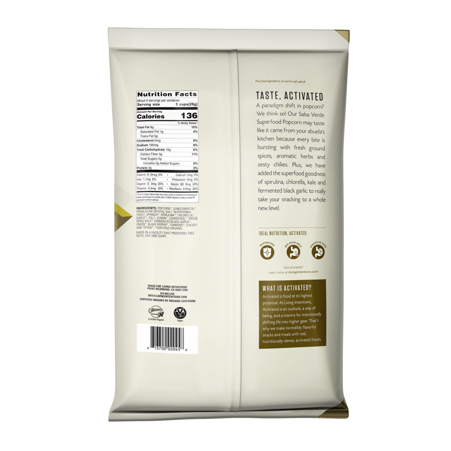 Lebende Absichten aktiviert Superfood Popcorn Salsa Verde 113 g