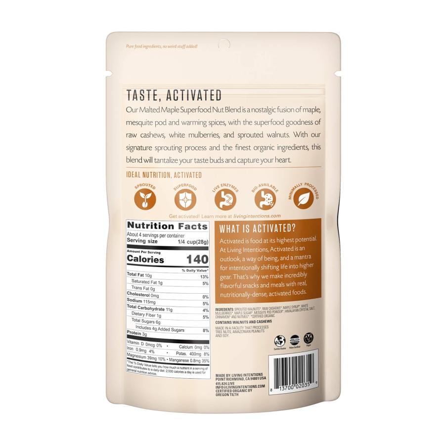 Lebende Absichten Aktiviert Superfood Nut Blend Malted Ahorn 113 g