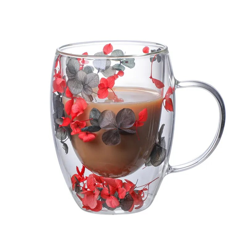 Petal Fancy Getrocknete Blumen Doppelwand Glasbecher
