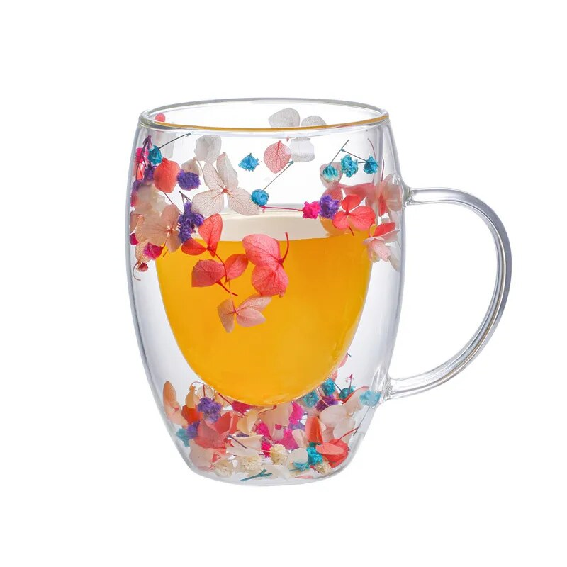 Petal Fancy Getrocknete Blumen Doppelwand Glasbecher
