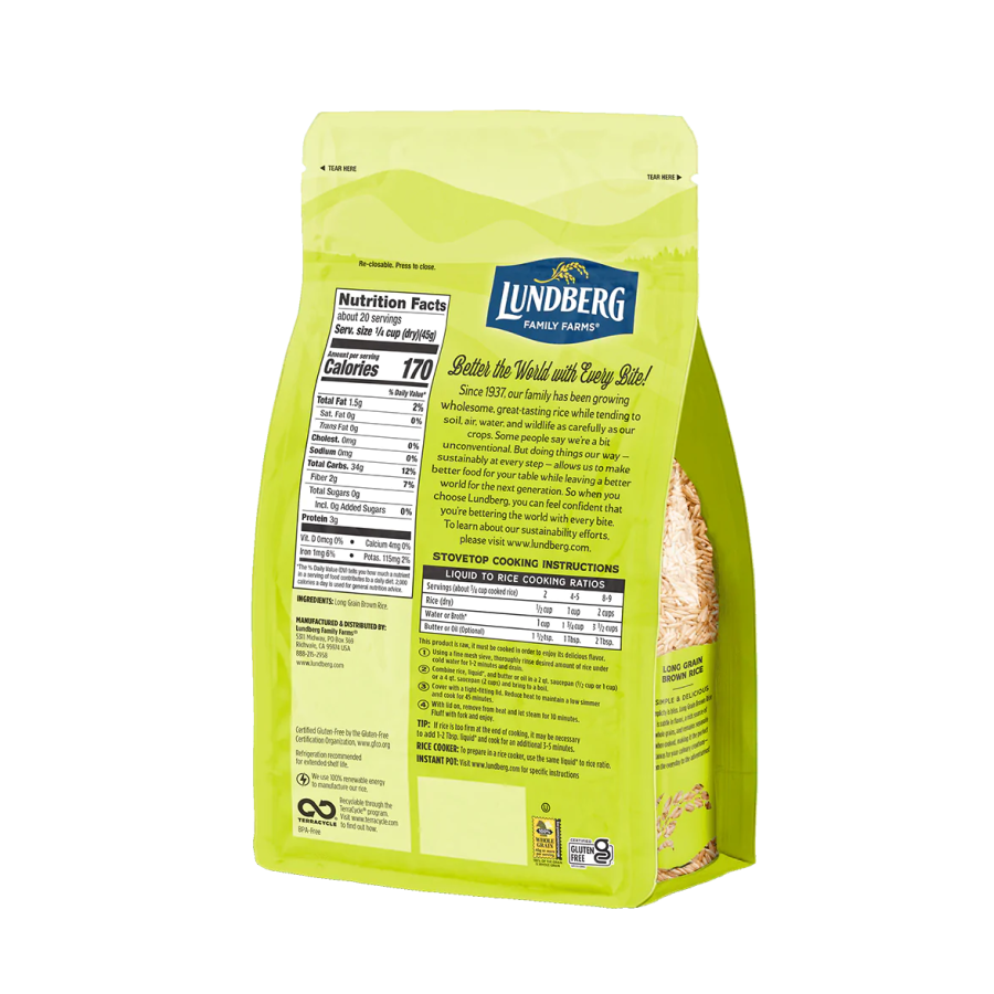 Lundberg Family Farms Nicht-GVO Langkorn brauner Reis 907 g