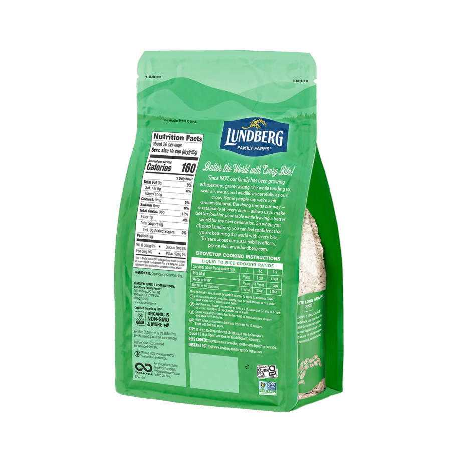 Lundberg Familie Farmen Organic Langkorn weißer Reis 907 g