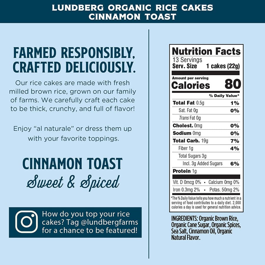 Lundberg Family Farms Organic Braun Rice Cakes Zimt-Toast 9,5 Unzen