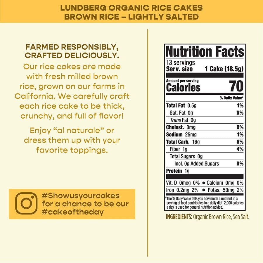 Lundberg Family Farms Organic Braun Rice Cakes Leicht gesalzen 241 g