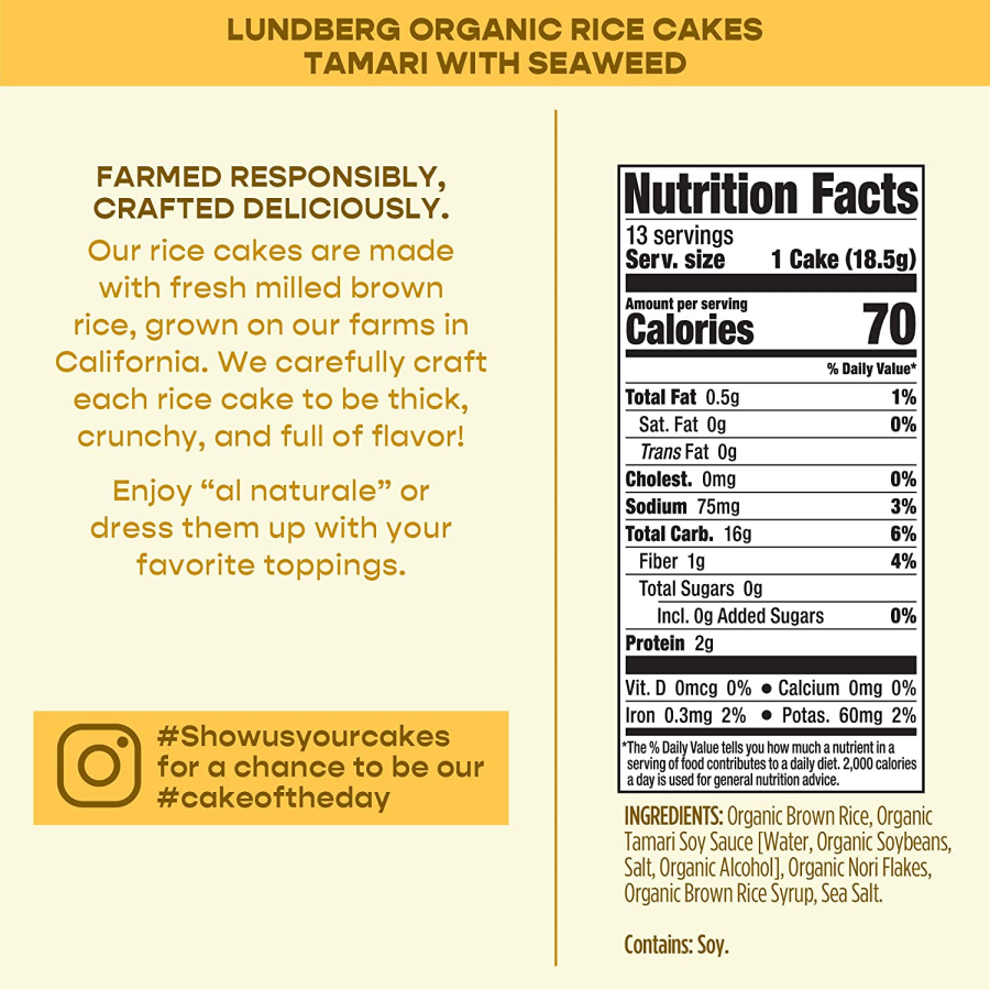 Lundberg Family Farms Organic Braun Rice Kuchen Tamari mit Seetang 241 g