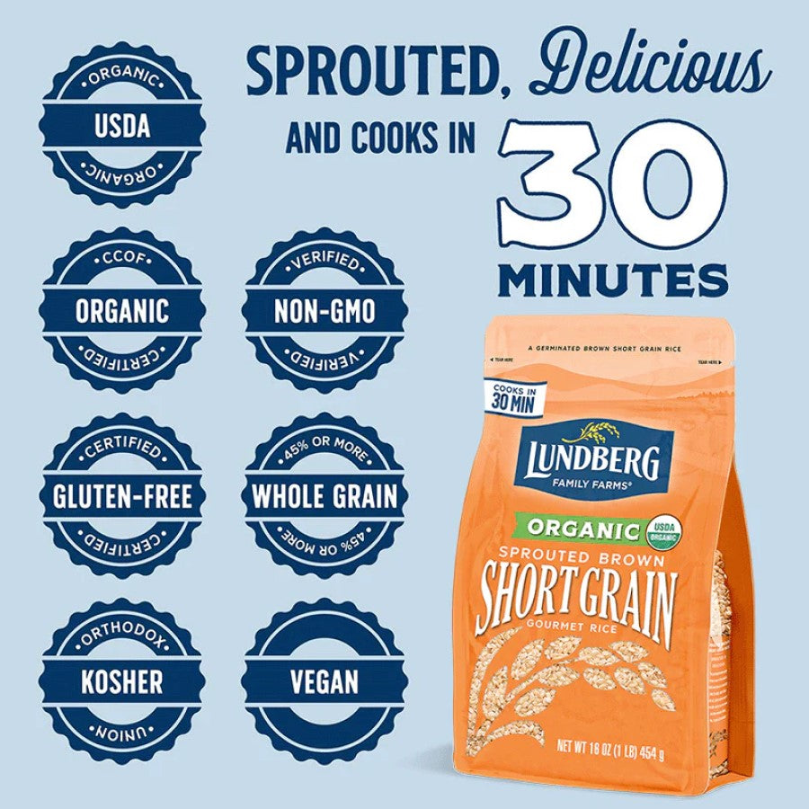 Lundberg Family Farms Organic Sprouted Braun Shorts Grain Rice 454 g