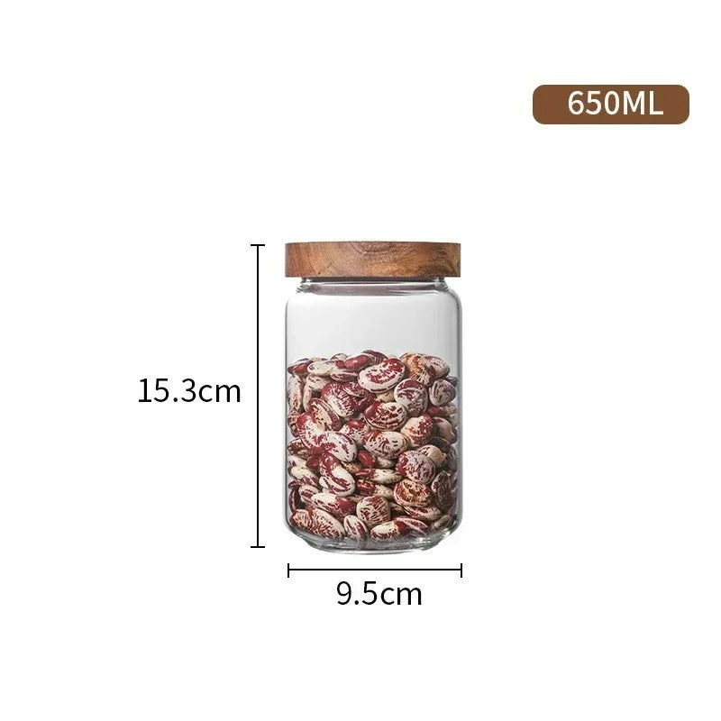 Wildnis Sammlung Acacia Wood & Glas Sealable Food Storage Jars
