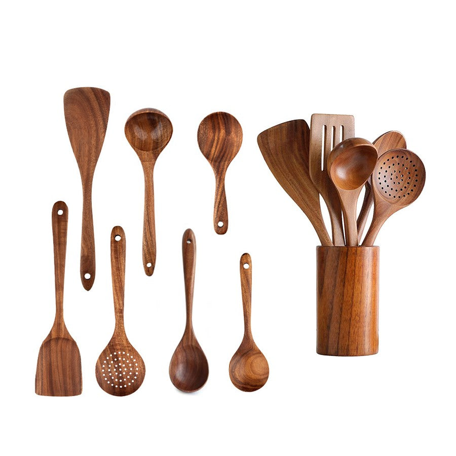 9 Stück Teak Wood Küchenwerkzeug
