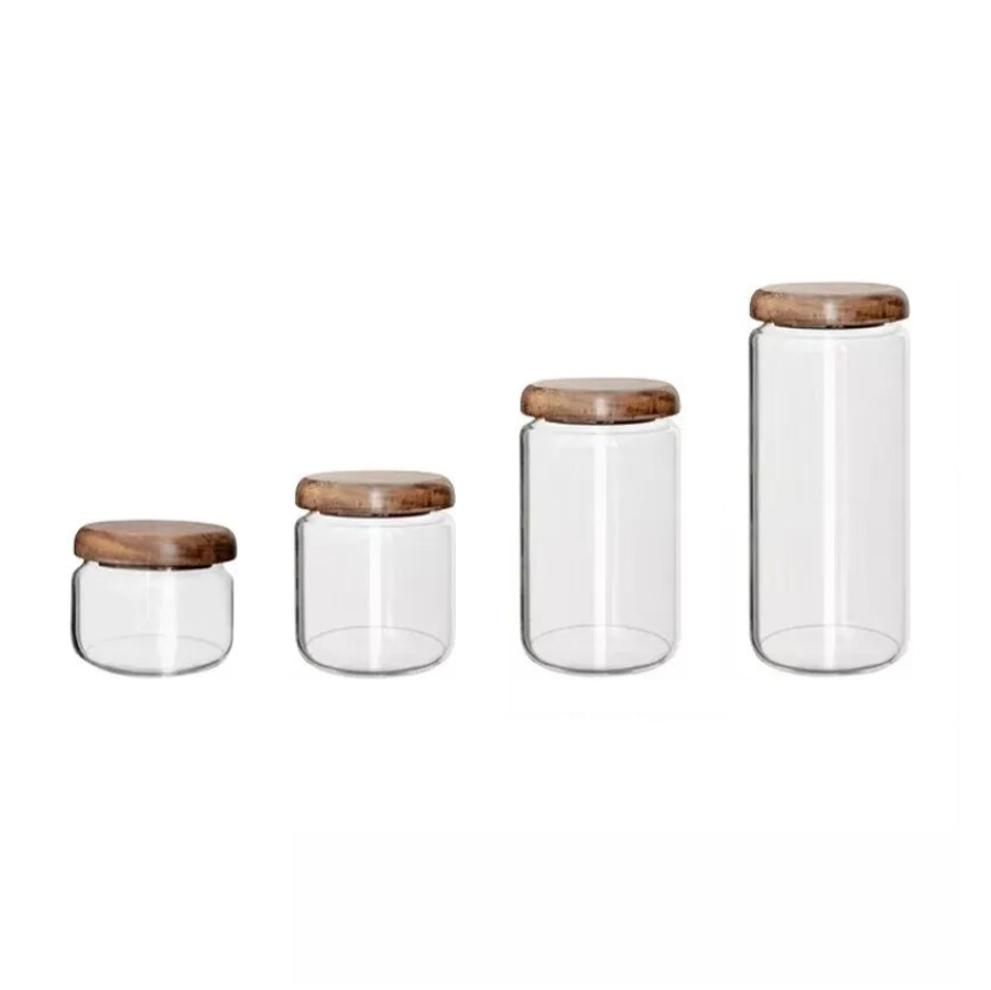 Wilder Kollektion Acacia Wood & Glas Sealable Food Storage Jars