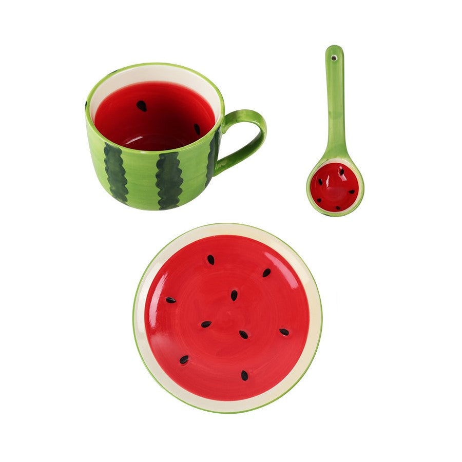 Sommer Fruit Style Keramikbecher, Löffel & Platte Set