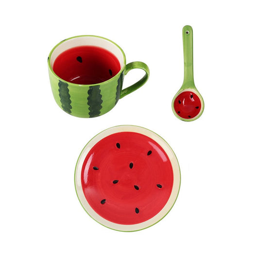 Sommer Fruit Style Keramikbecher, Löffel & Platte Set