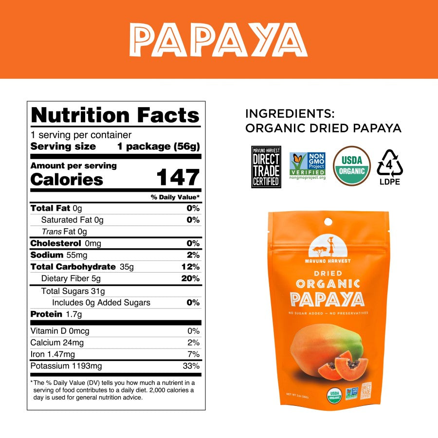 Mavuno Ernte Organisch Getrocknet Papaya 57 g
