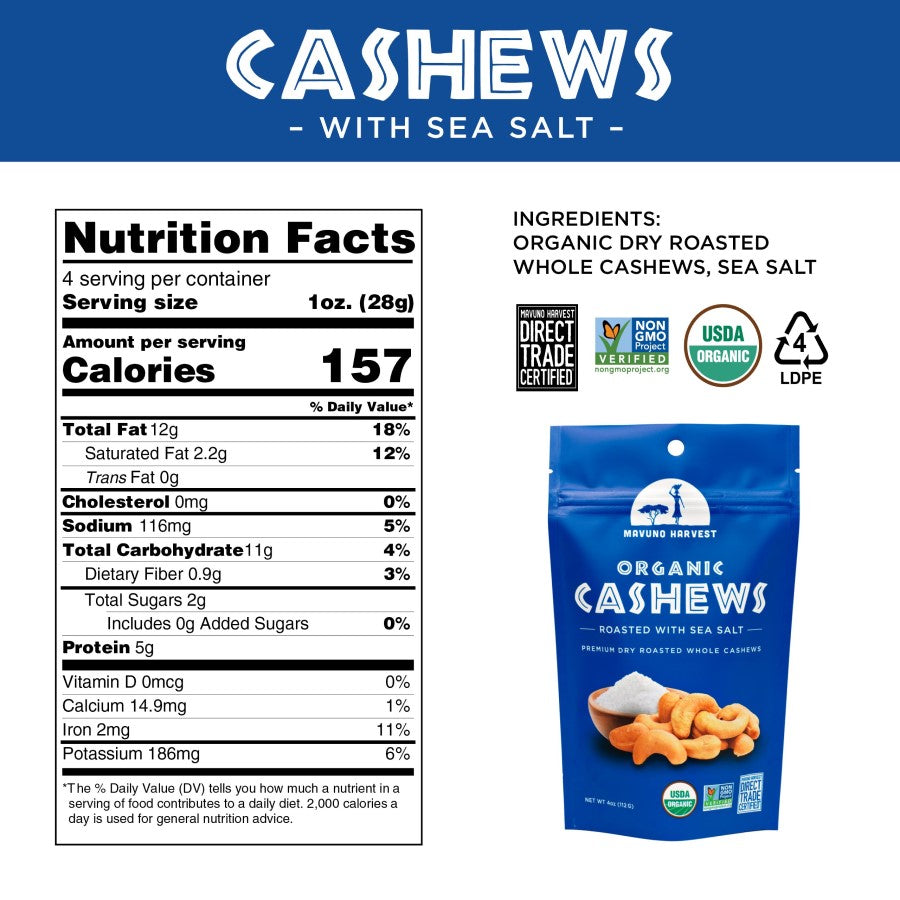 Mavuno Ernte Bio-Cashews mit Meersalz 113 g geröstet