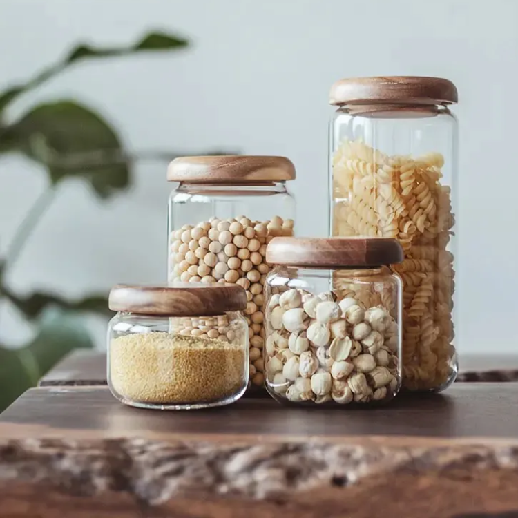 Wilder Kollektion Acacia Wood & Glas Sealable Food Storage Jars