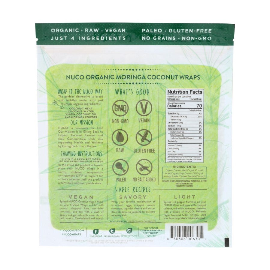 NUCO Organic Coconut Wraps Moringa 7 g