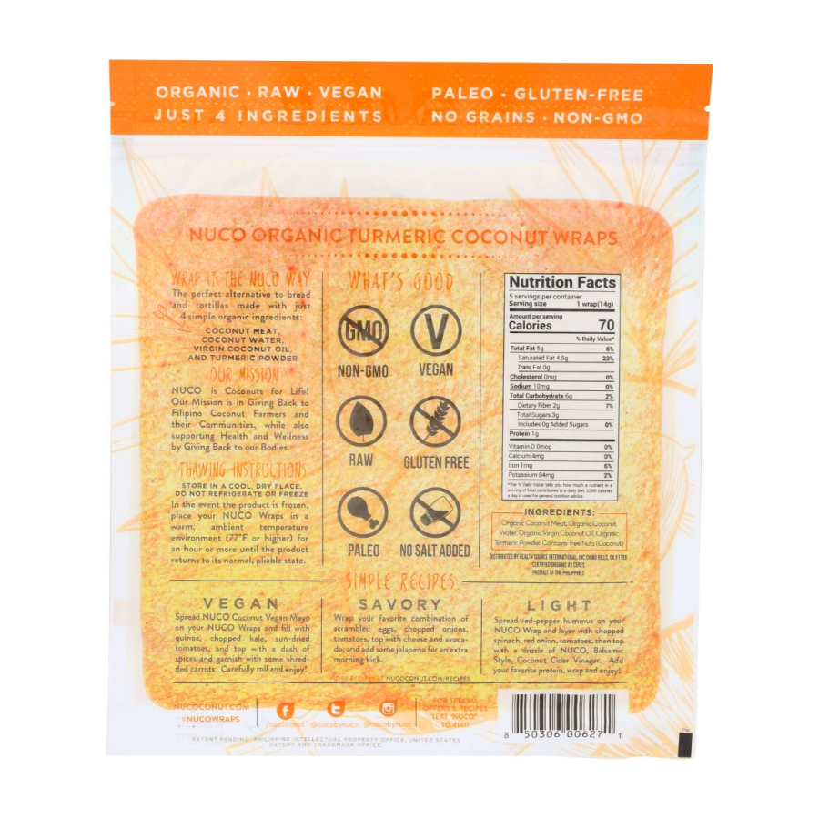 NUCO Organic Coconut Wraps Kurkuma 7 g