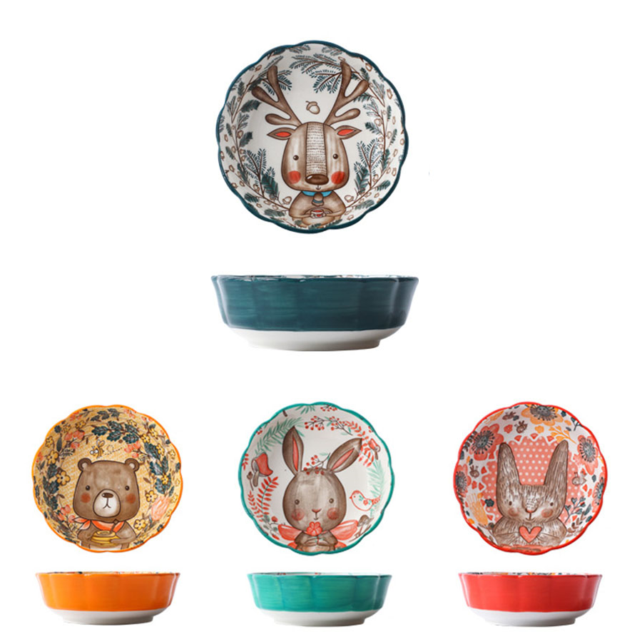 Entzückende Nordic Forest Freunde Keramik Scalloped Bowls