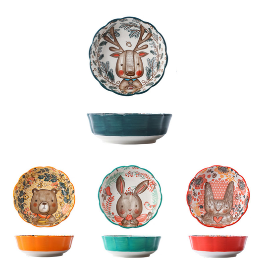 Entzückende Nordic Forest Freunde Keramik Scalloped Bowls