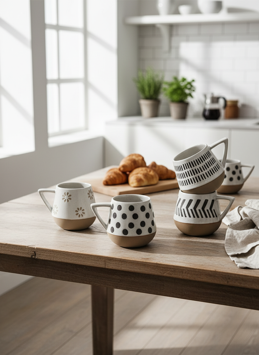 Nordic Style Keramikbecher mit dreieckigen Griffen