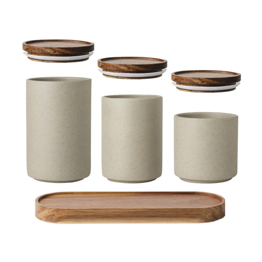 Organic Modern Style Holz & Keramik Siegelbare Lebensmittel Lager Gläser