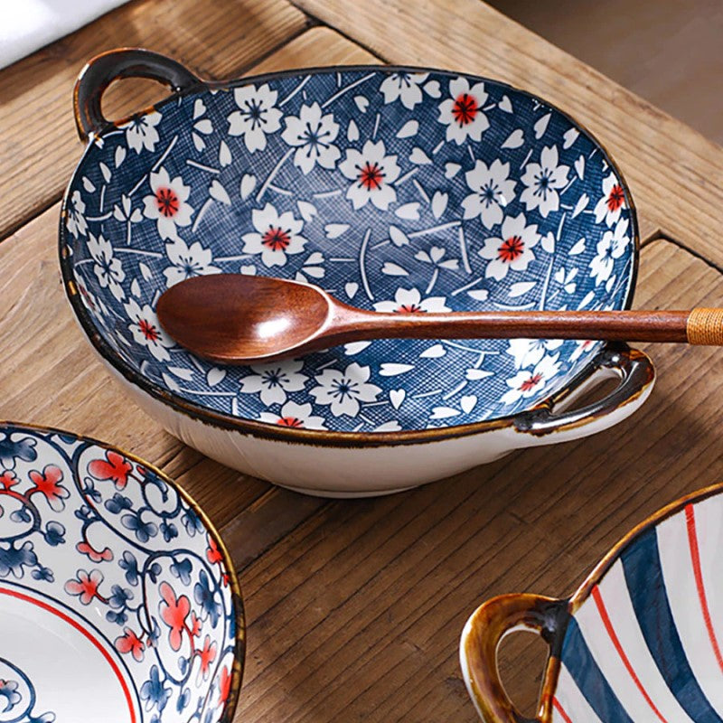 Farmhouse Oriental Style unregelmäßig geformte Keramikschalen mit Griffen