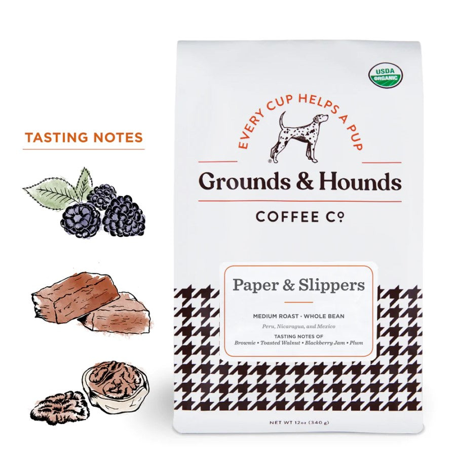 Grounds & Hounds Coffee Co. Papier & Slippers Organic Medium Rösten Ganze Bohne 34 g