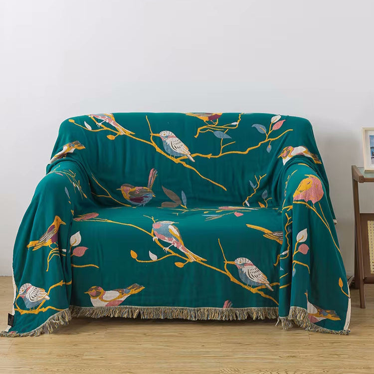 Paradiso Vögel Reversible Baumwoll Steppdecke Coverlet Leichte Bettwäsche mit Fringe