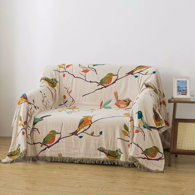 Paradiso Vögel Reversible Baumwoll Steppdecke Coverlet Leichte Bettwäsche mit Fringe