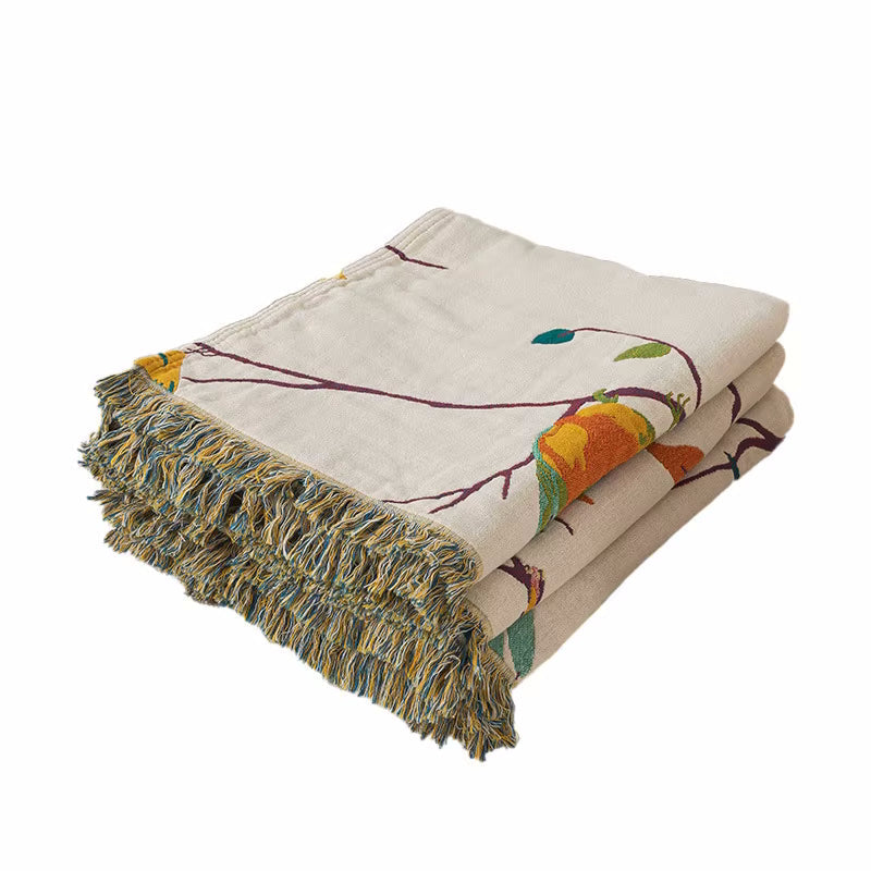Paradiso Vögel Reversible Baumwoll Steppdecke Coverlet Leichte Bettwäsche mit Fringe