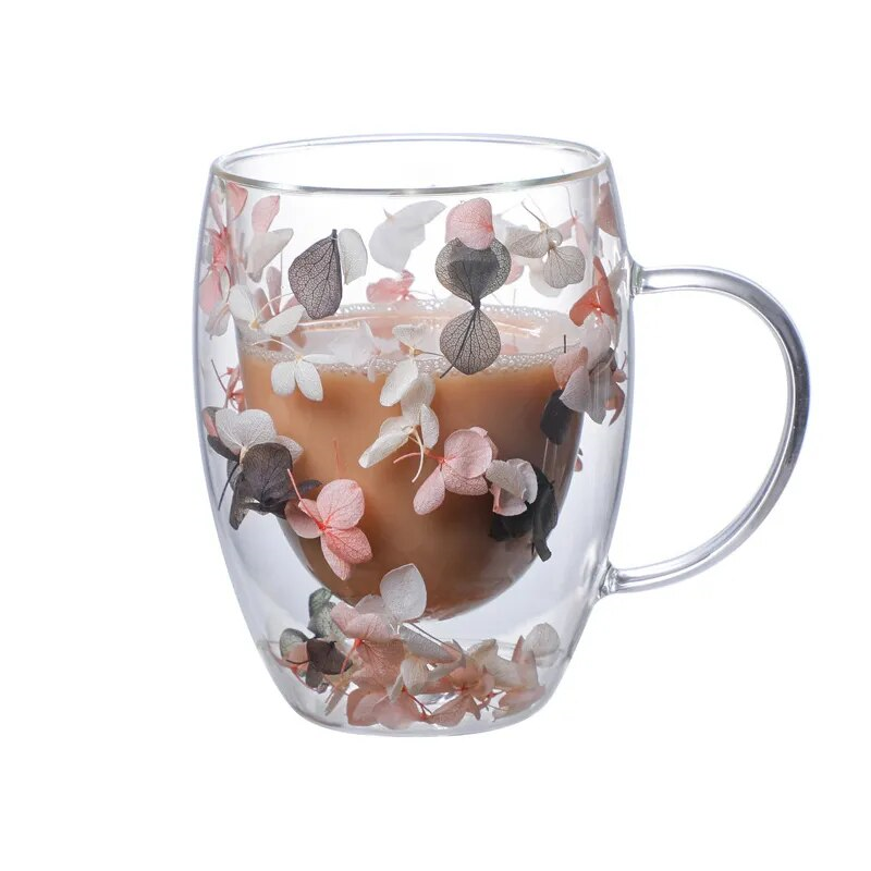 Petal Fancy Getrocknete Blumen Doppelwand Glasbecher