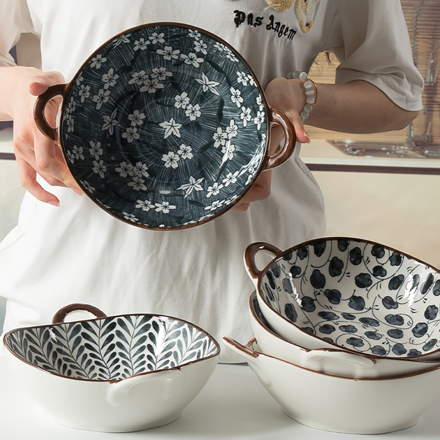 Farmhouse Modern Style unregelmäßig geformte Keramikschalen mit Griffen