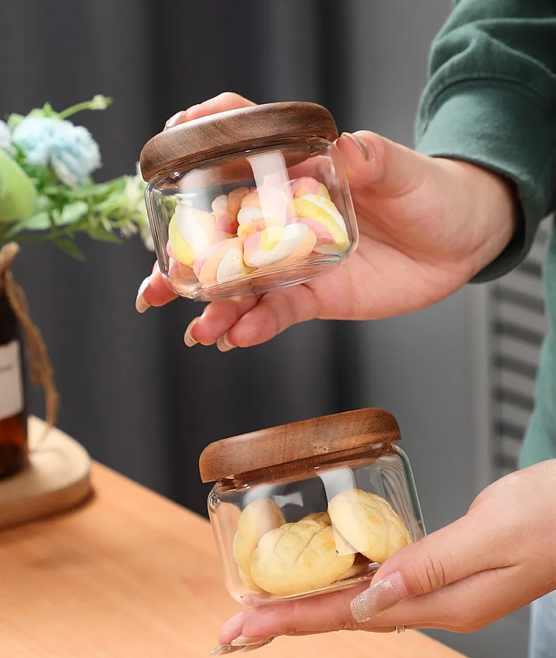 Wilder Kollektion Acacia Wood & Glas Sealable Food Storage Jars