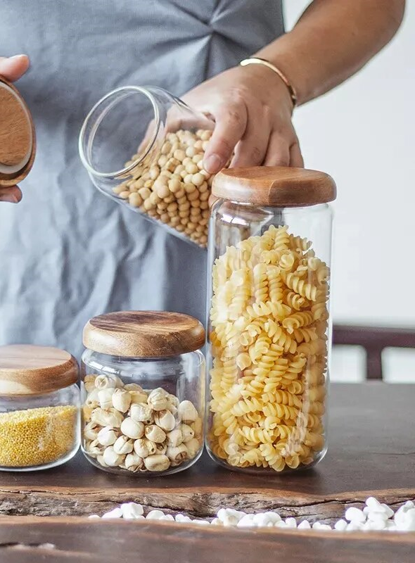 Wilder Kollektion Acacia Wood & Glas Sealable Food Storage Jars