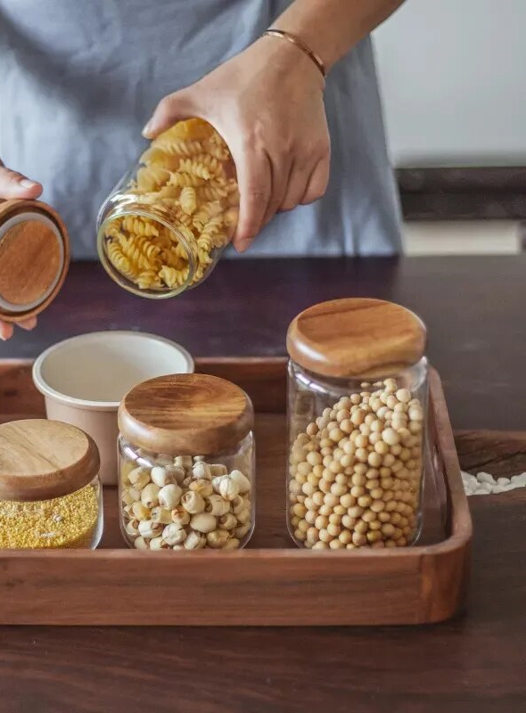 Wilder Kollektion Acacia Wood & Glas Sealable Food Storage Jars
