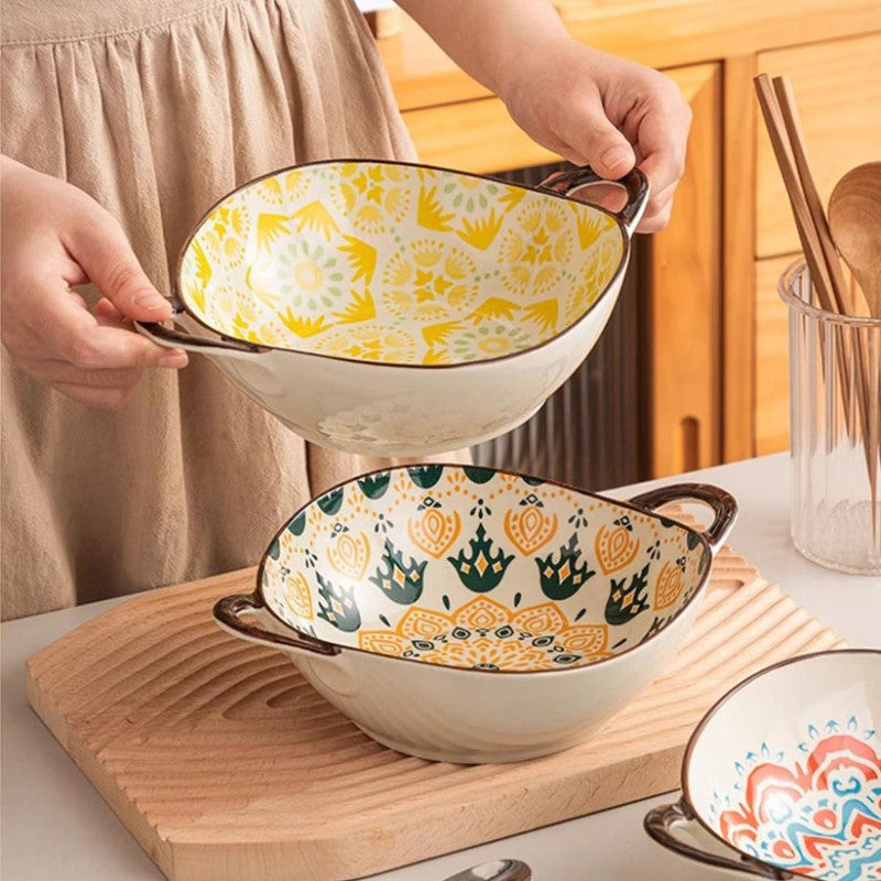 Farmhouse Boho Style unregelmäßig geformte Keramikschalen mit Griffen